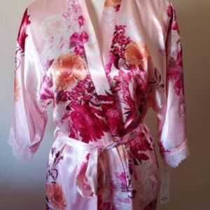 Lilac + London Pink Floral Silk Robe